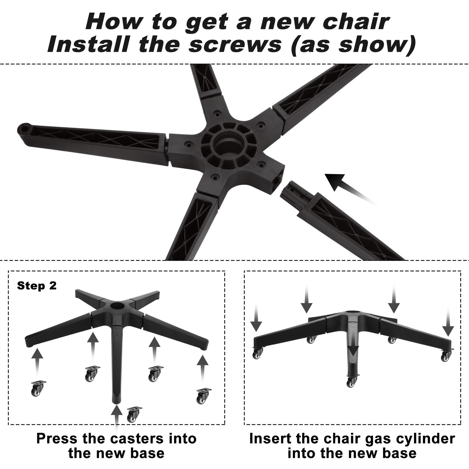 LISHINE Office Chair Base Replacement Parts Heavy Duty, Bear Capacity 2200 lbs, 28 Inch Desk Chair Base Replacement Metal, Universal Caster and Gas Cylinder Size