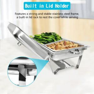 Jacgood Chafing Dish for Buffet, 6 Pack Stainless Steel Chafing Servers Food Warmer Sets with 8QT Half Size Food Pan for Kitchen Party Banquet Dining