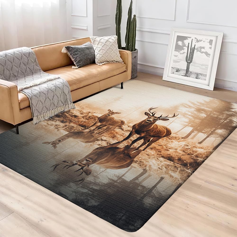 SATIGI Deer Area Rug, Deer Rugs Soft Machine Washable, Deer Animal Print Rug for Hunters Adults, Deer Rug for Kitchen Bathroom Living Room (Deer Style 01)