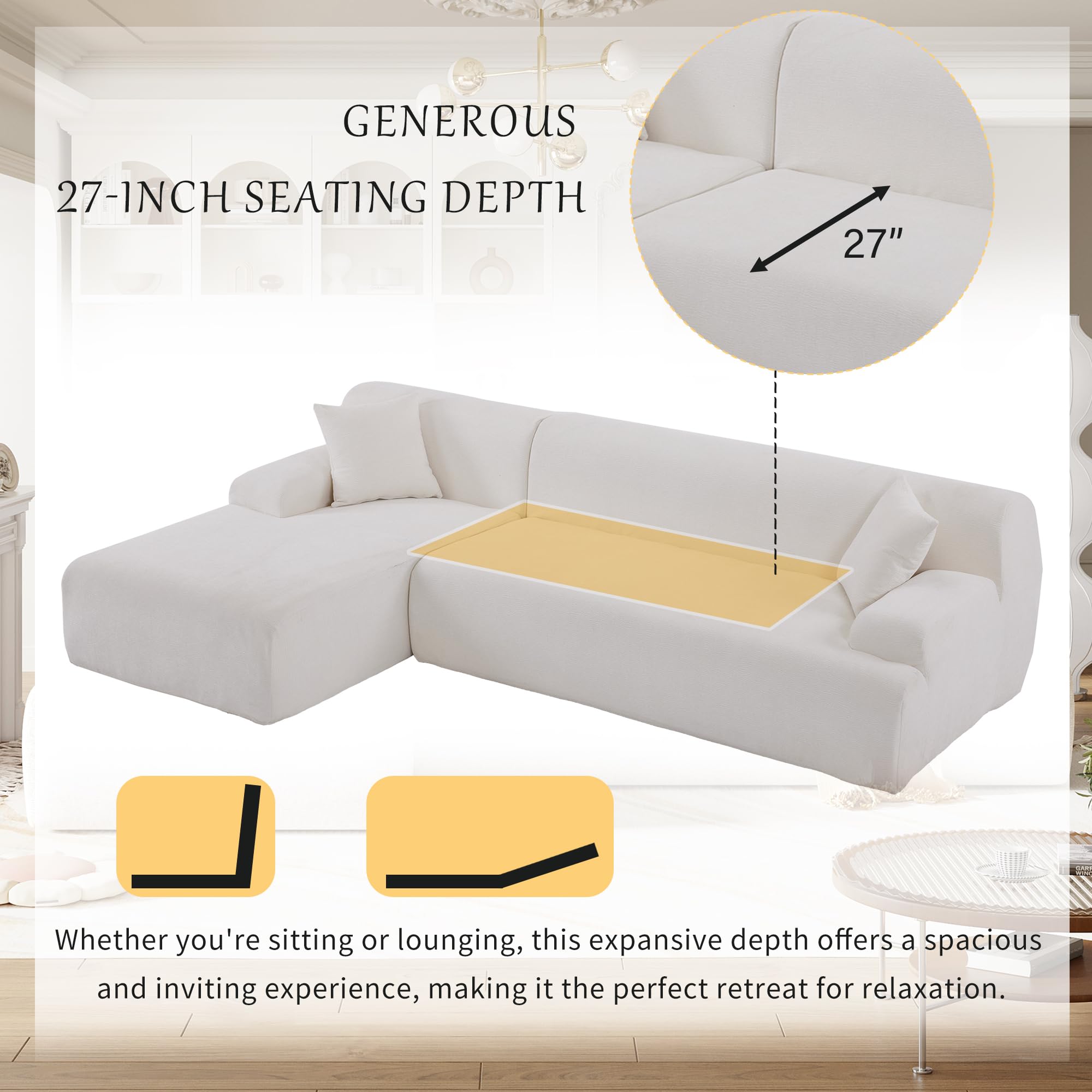 SCANORDIC 109" Sectional Couches for Living Room, Modern L Shape Living Room Furniture with Chaise, Comfy Couches for Living Room, Apartment, Studio, Office,Beige