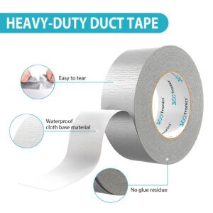 360Tronics Duct Tape Heavy Duty Waterproof Super Strong Adhesive Tape, Multi-Use Silver Tape for Indoor & Outdoor Repairing, Sealing, Packing, DIY Projects, Tear by Hand (1-Pack, 2in x 30yd)