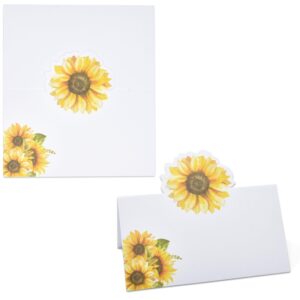 100 Pcs Fall Sunflower Place Cards Floral Yellow Sunflowers Name Card Wedding Table Setting Folded Tent Cards Baby Shower Party Dinner Placement