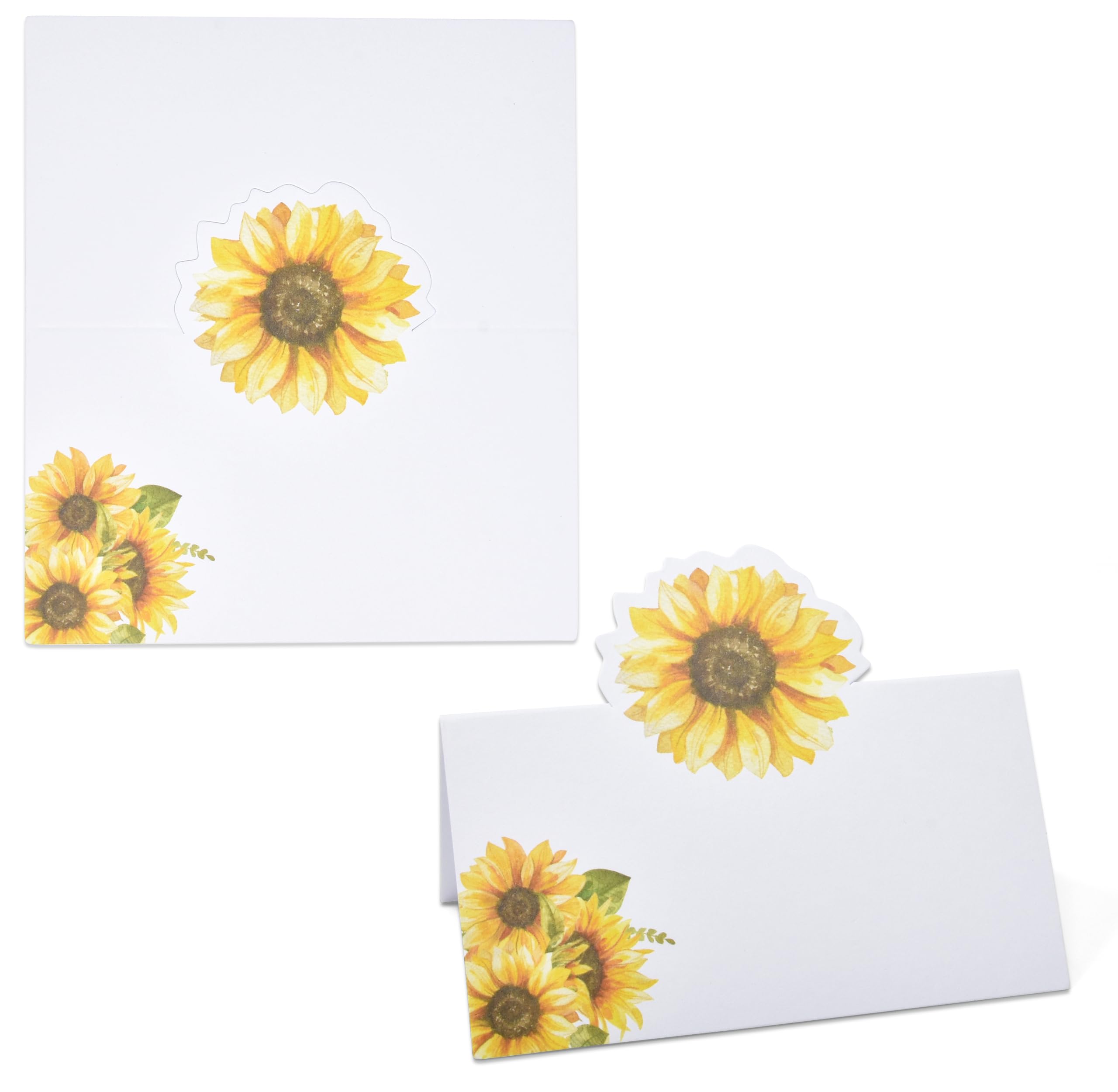 100 Pcs Fall Sunflower Place Cards Floral Yellow Sunflowers Name Card Wedding Table Setting Folded Tent Cards Baby Shower Party Dinner Placement