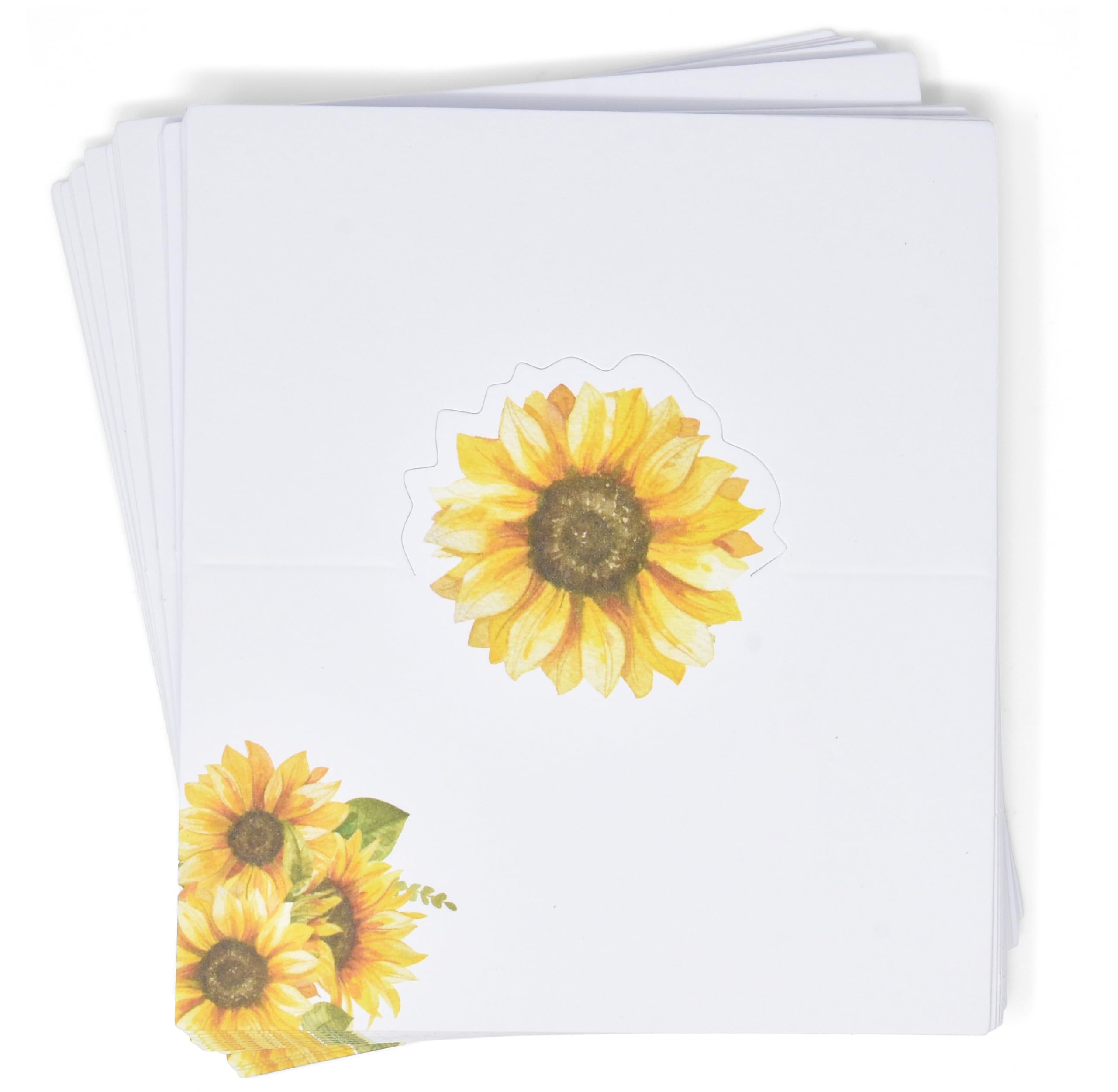 100 Pcs Fall Sunflower Place Cards Floral Yellow Sunflowers Name Card Wedding Table Setting Folded Tent Cards Baby Shower Party Dinner Placement