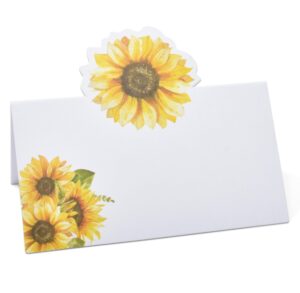 100 pcs fall sunflower place cards floral yellow sunflowers name card wedding table setting folded tent cards baby shower party dinner placement