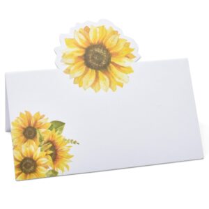 100 Pcs Fall Sunflower Place Cards Floral Yellow Sunflowers Name Card Wedding Table Setting Folded Tent Cards Baby Shower Party Dinner Placement