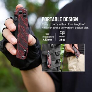 OKNIFE Rubato Pocket Knife, Tanto Style EDC Folding Knife with 154CM Stainless Blade and G10 Handle for Camping Indoor and Outdoor Activities (Black and Red)