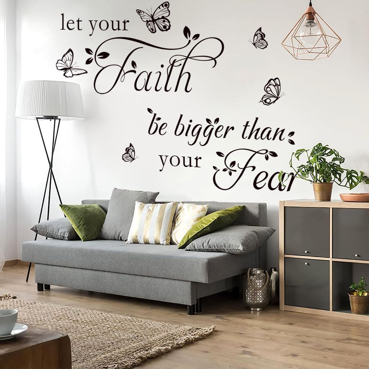 Inspirational Wall Decal Sticker Quotes Vinyl Wall Stickers Let Your Faith Be Bigger Than Your Fear Motivational Saying Positive Quote Handwriting Art Letters Home Décor