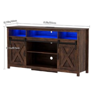 Hlivelood LED Farmhouse TV Stand for 70/65/60inch TV with Power Outlets, 32" Tall Modern TV Stands for Living Room,TV Entertainment Center with Sliding Barn Door,Sideboard Cabinet(Brown)