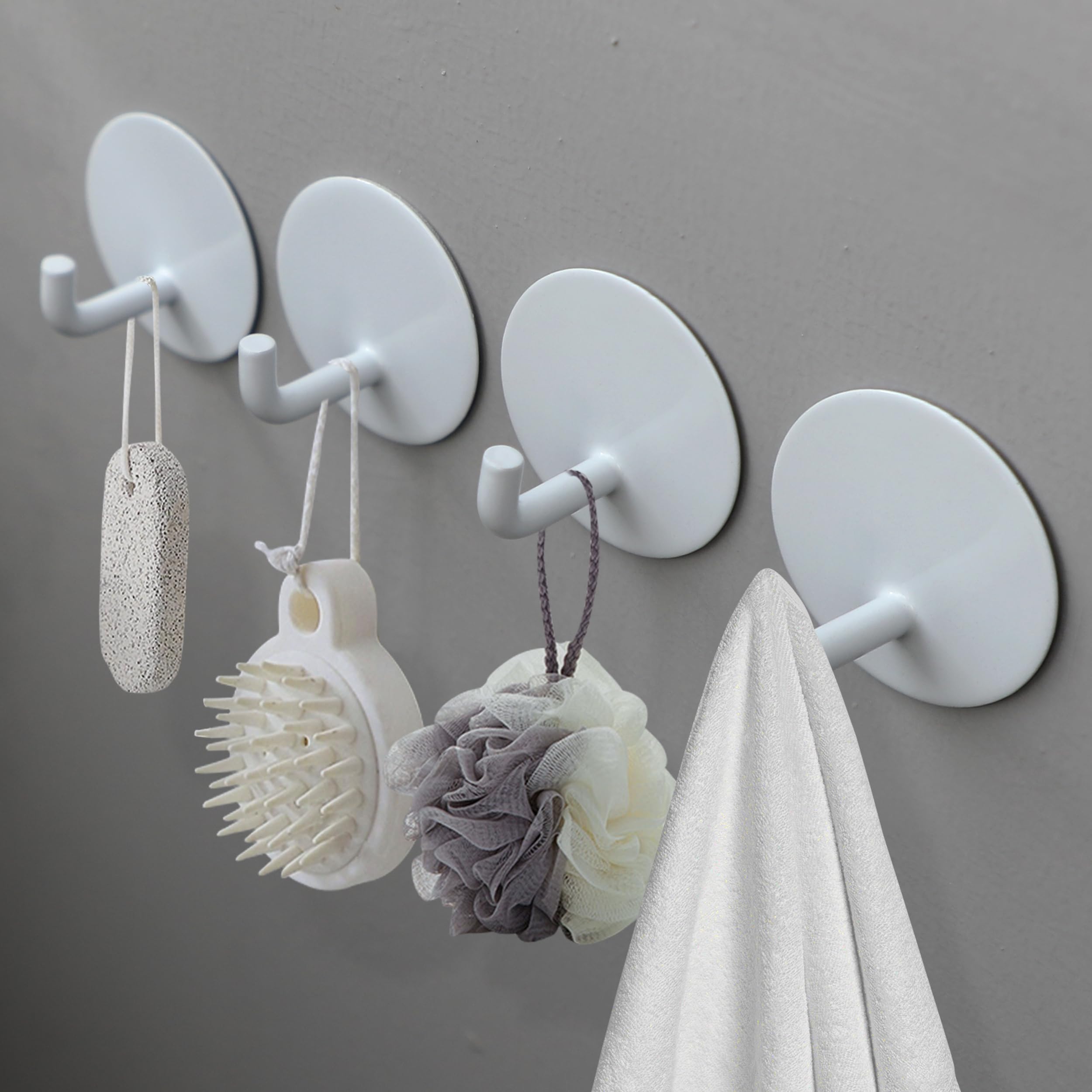 Oudbo Molartte 4-Packs Adhesive Towel Hooks, sus304 Stainless Steel Traceless Wall Hooks Bathroom or Kitchen, for Hanging Coat, hat, Towel. White