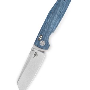 BESTECH KNIVES Pocket Folder Folding Knife: 3.5" D2 Steel Cleaver Stonewashed Blade, Micarta Scales, Thumbstud, B-Lock, EDC Steel Wire Clip (Blue)