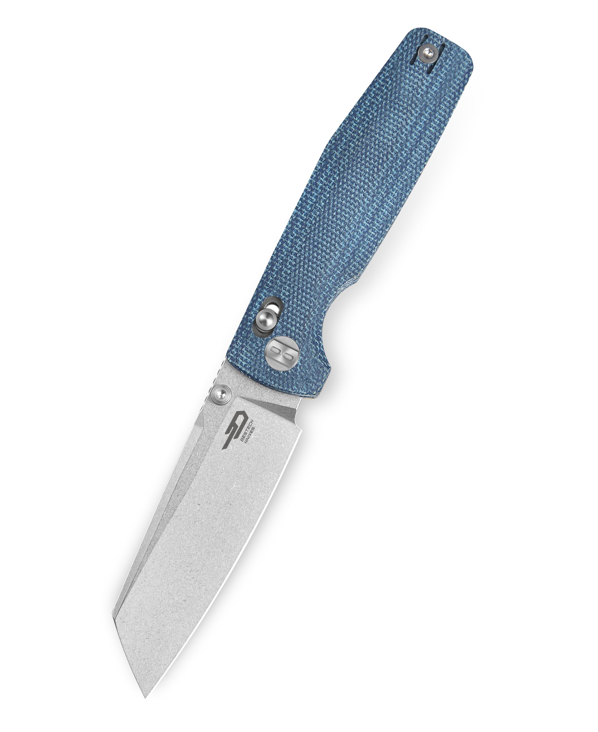 BESTECH KNIVES Pocket Folder Folding Knife: 3.5" D2 Steel Cleaver Stonewashed Blade, Micarta Scales, Thumbstud, B-Lock, EDC Steel Wire Clip (Blue)