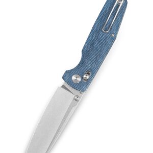 BESTECH KNIVES Pocket Folder Folding Knife: 3.5" D2 Steel Cleaver Stonewashed Blade, Micarta Scales, Thumbstud, B-Lock, EDC Steel Wire Clip (Blue)