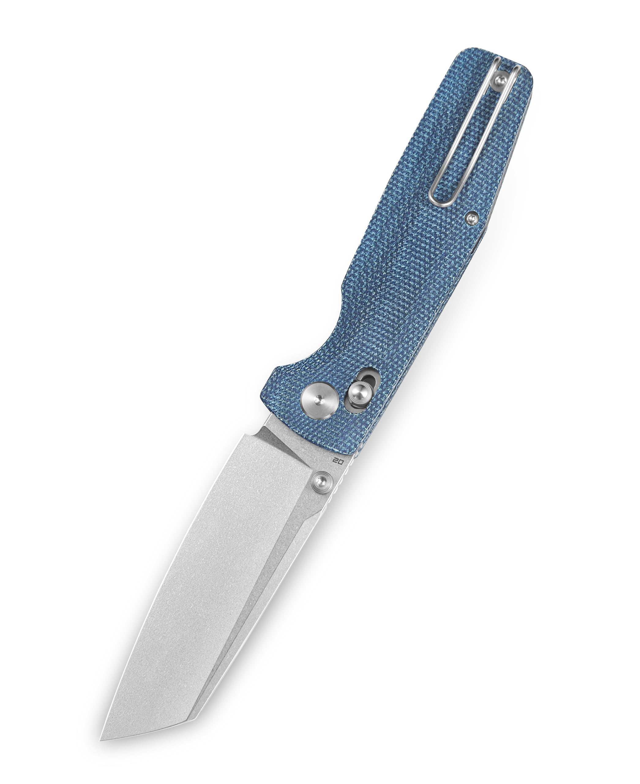 BESTECH KNIVES Pocket Folder Folding Knife: 3.5" D2 Steel Cleaver Stonewashed Blade, Micarta Scales, Thumbstud, B-Lock, EDC Steel Wire Clip (Blue)