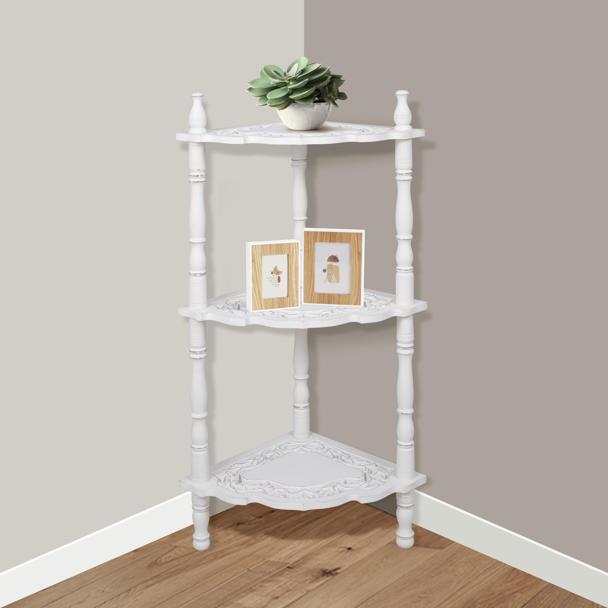 Corner Book Shelf, Corner Table, Corner Shelf Stand, Bathroom Corner Shelf, Corner Shelves for Small Space, Standing Shelf Units Home Office - (L 14.5X W 14.5X H 40 - Antique White)