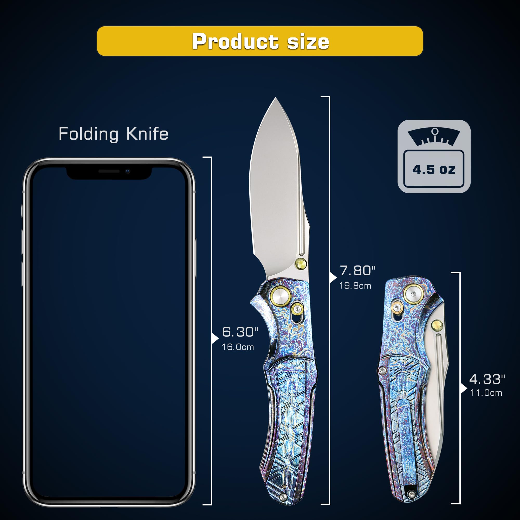 REMETTE Father's Day Gift Pocket Knife, Pearlescent M390 Blade Titanium Handle EDC Folding Knife, Axis Lock, Men Women Everyday Carry Knife with Reversible Pocket Clip