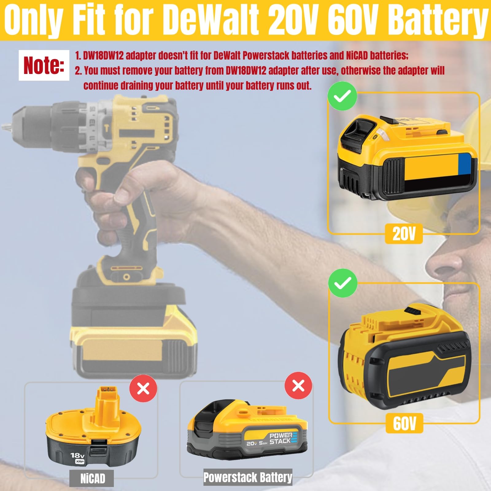 for DeWalt 20V Battery Adapter to 12V, Convert for DeWalt 20V 60V Battery to 12V Battery Replacement, Work for DeWalt 12V Cordless Tools Below 120W (Only DM18DW12 Adapter Included)