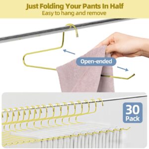 SPECILITE Open Ended Pants Hangers 30 Pack - 5mm Thick Gold Metal Pant Hangers - Jean Hangers for Closet - Space-Saving Pant Hangers for Women and Men