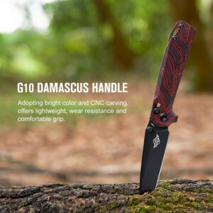 OKNIFE Rubato Pocket Knife, Tanto Style EDC Folding Knife with 154CM Stainless Blade and G10 Handle for Camping Indoor and Outdoor Activities (Black and Red)