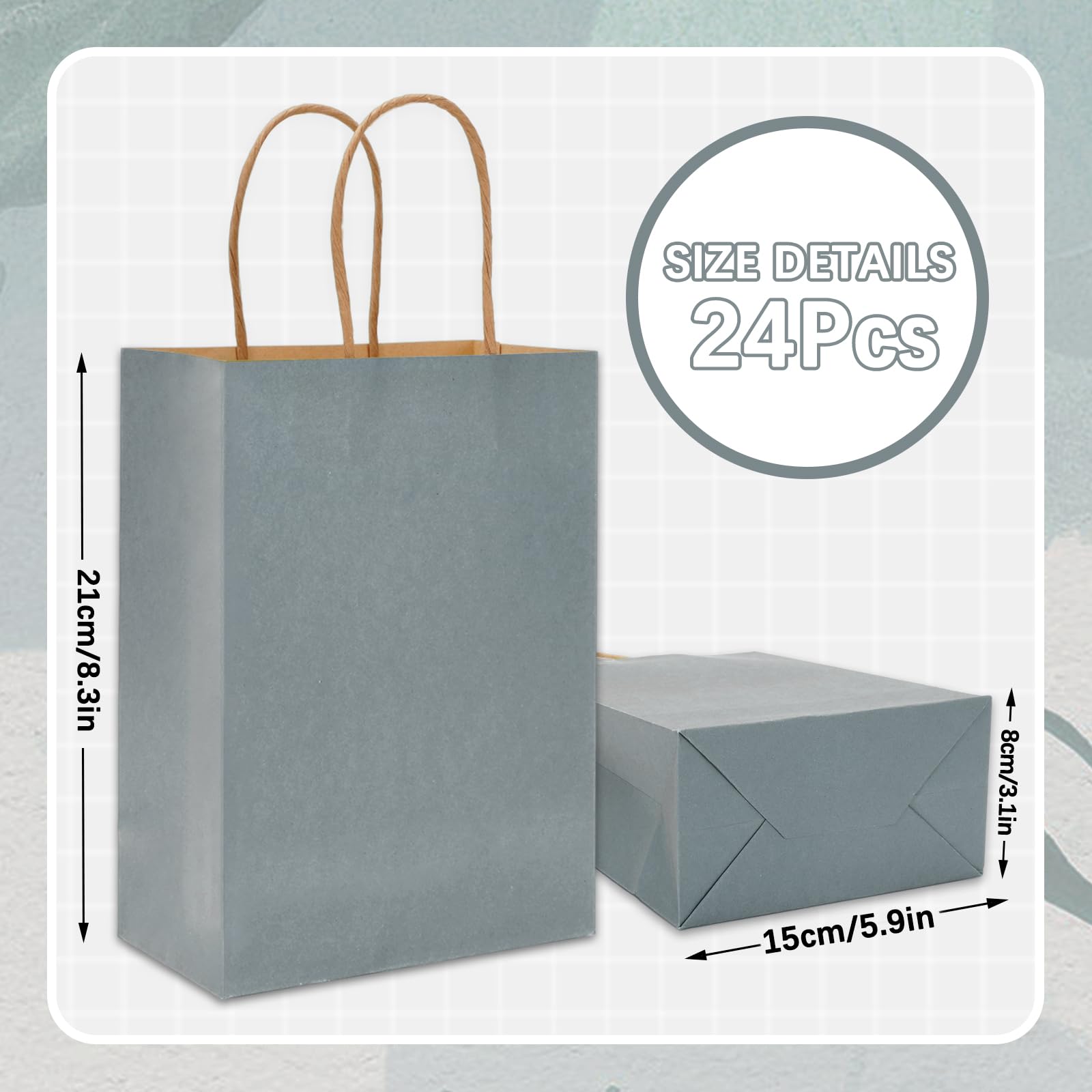 Whaline 24Pcs Kraft Paper Bags Calming Blue Gift Bags with Handles Candy Goodie Treat Bags Grocery Shopping Bags for DIY Crafts Baby Shower Birthday Wedding Party Supplies, 5.9x3.1x8.3inch