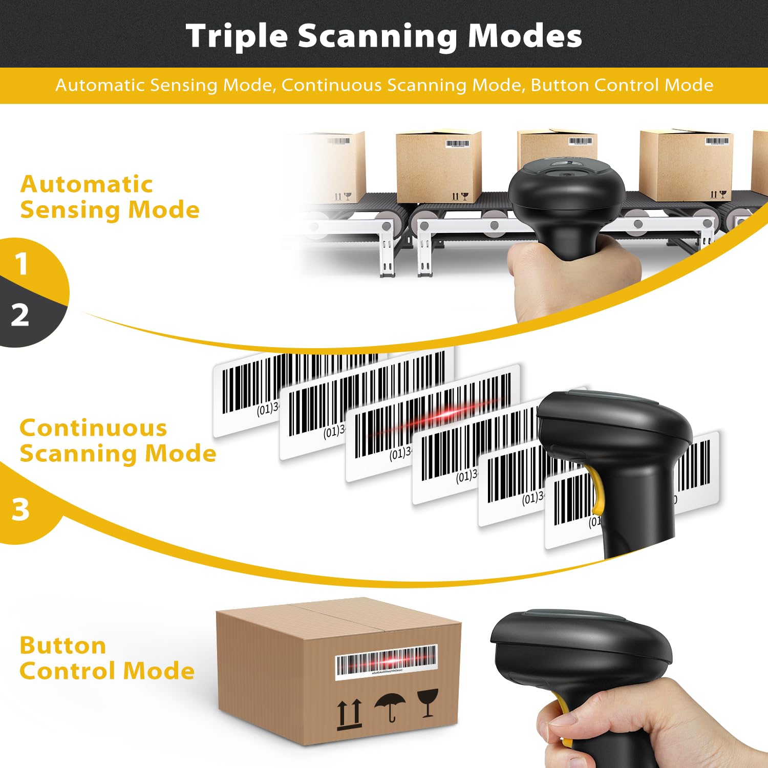 Esky Barcode Scanner with Stand, 1D 2D QR Code USB Wired Barcodes Scanner for Computer Support Windows/Mac/Linux, Handheld Bar Code Reader for Warehouse Library Supermarket Store