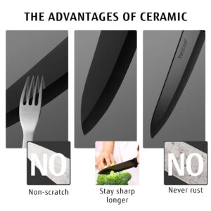 hecef Ceramic Knife Set 3-Piece, include 6'' Chef's Knife, 4'' Utility Knife and 3'' Paring Knife, Black Ceramic Knives for kitchen - Sharp Knife Never Rust Blade