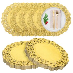 yeestone Gold Paper Doilies 12 Inch, 50 Pack Disposable Charger Plates, Round Paper Placemats, Foil Paper Doilies Bulk for Party Table Decor