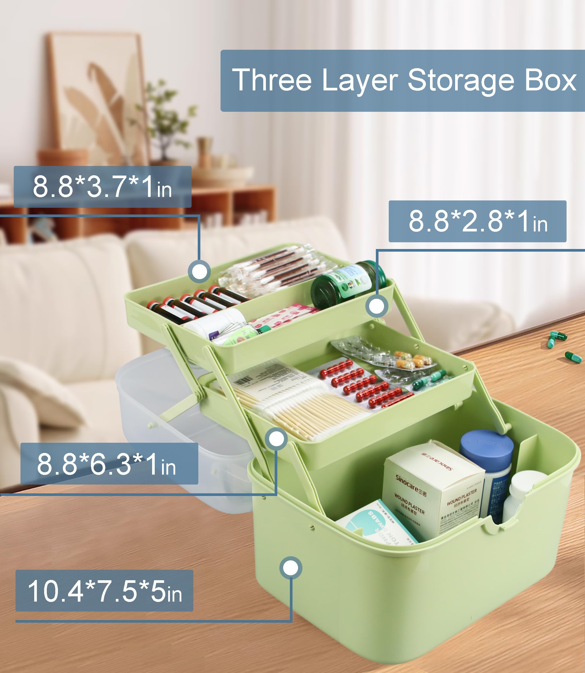 Cqhxvw Craft Organizers and Storage Large Art Supply Storage Three Layer Storage Box Arts and Crafts Box 10.5 X 8.2 X 9in First Aid Medication Organizer Tackle Box Organizer Storage Box with Handle