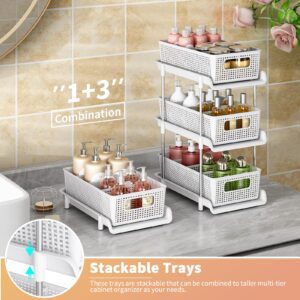 RIKOJUXI Bathroom Organizer with Dividers, 2Pcs 2 Tier Stackable Under Sink Organizers and Storage Cabinet Organizers for Bathroom Kitchen Pantry Organization and Storage, Medicine Cabinet Organizer