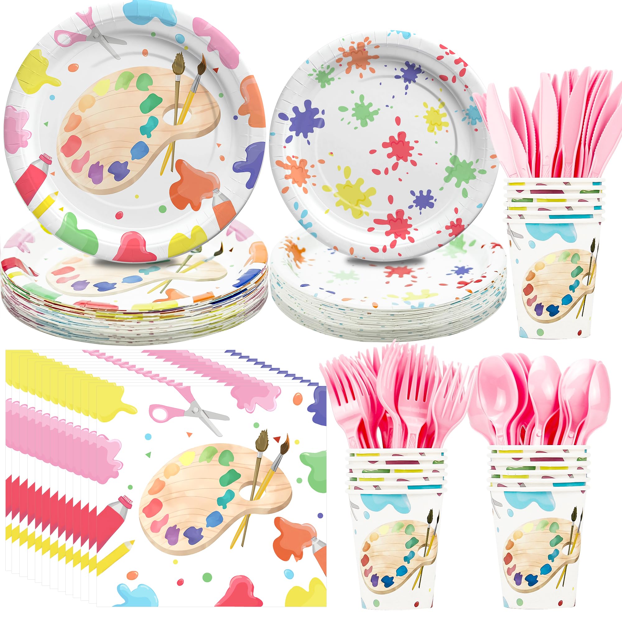 NAIWOXI Art Paint Party Supplies Tableware - Paint Art Party Decorations Dinnerware, Plates, Napkins, Cups, Cutlery, Art Painting Themed Party Supplies For Birthday Baby Shower | Serves 24