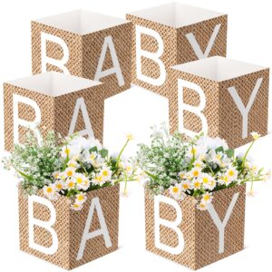 noveread 6 pcs burlap print baby shower party decorations baby flower boxes centerpiece rustic burlap table display with letters for gender reveal party gender neutral baby shower centerpiece decor