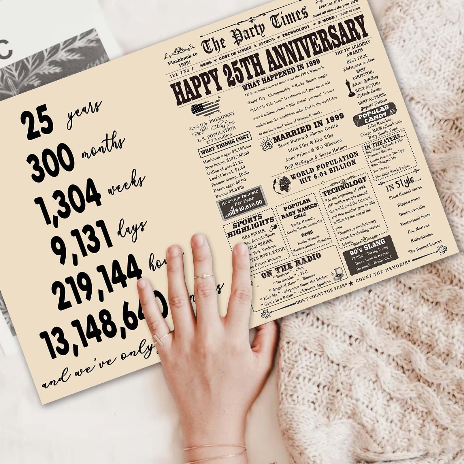 YiKaLus Large 25th Anniversary Card for Couples, Retro 25 Years Wedding Aday Gift Ideas for Him Her, Unique Silver Aday Gifts for Husband Wife