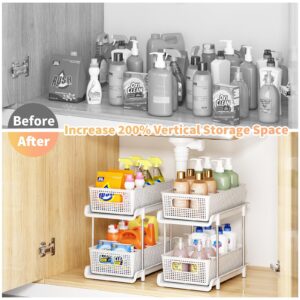 RIKOJUXI Bathroom Organizer with Dividers, 2Pcs 2 Tier Stackable Under Sink Organizers and Storage Cabinet Organizers for Bathroom Kitchen Pantry Organization and Storage, Medicine Cabinet Organizer