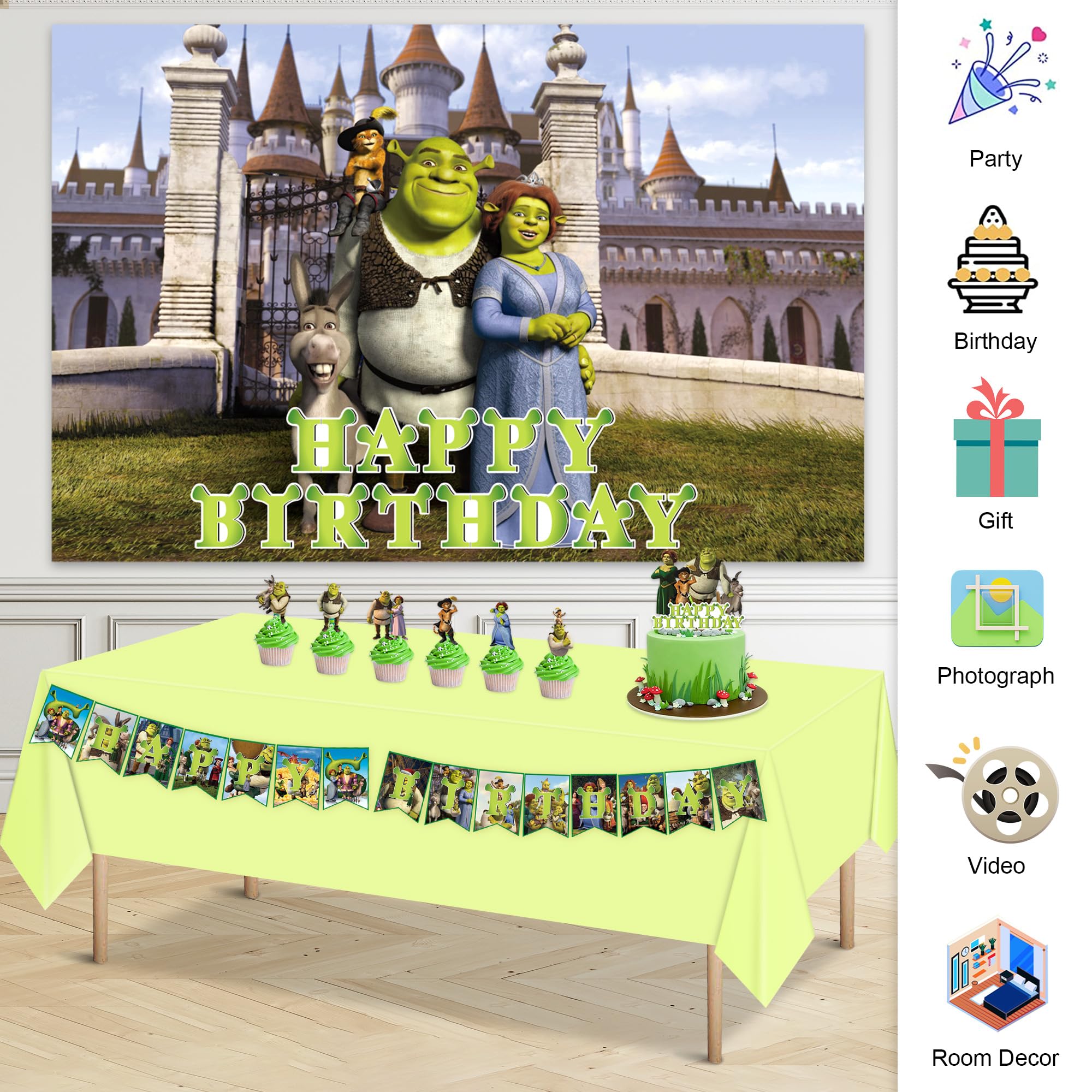 161PCS Birthday Party Supplies - Movie Theme Cupcake Toppers Party Decorations for Kids Fans - Serves 12 Guests with Banner, Tablecloths, Background Cloths, Balloons, Hanging Swirl, Plates, Napkins