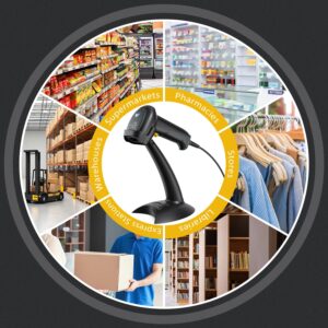 Esky Barcode Scanner with Stand, 1D 2D QR Code USB Wired Barcodes Scanner for Computer Support Windows/Mac/Linux, Handheld Bar Code Reader for Warehouse Library Supermarket Store