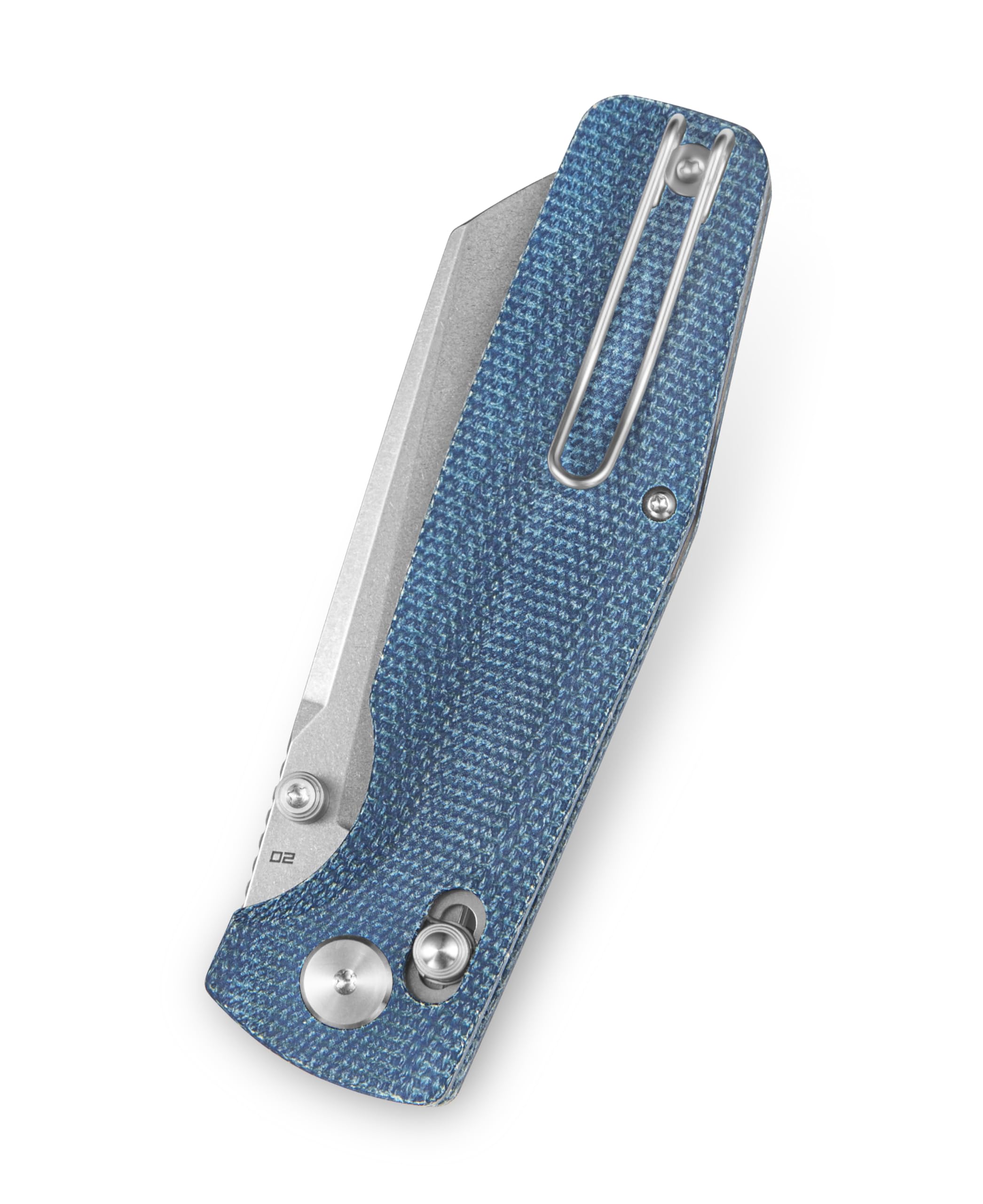 BESTECH KNIVES Pocket Folder Folding Knife: 3.5" D2 Steel Cleaver Stonewashed Blade, Micarta Scales, Thumbstud, B-Lock, EDC Steel Wire Clip (Blue)