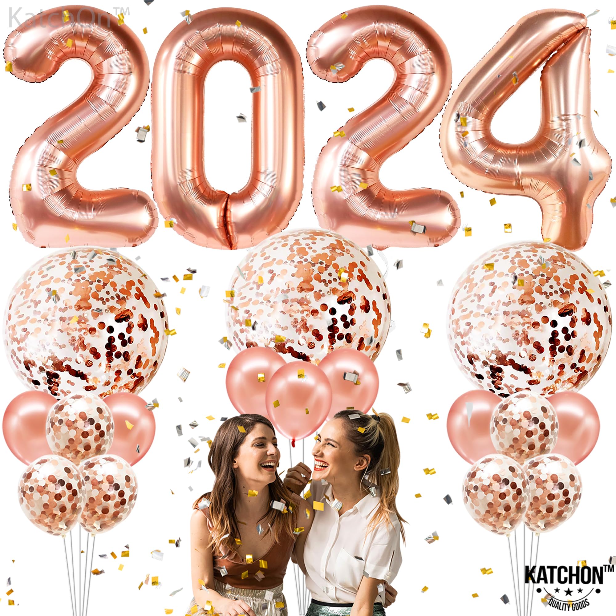 KatchOn, 2024 Gold Balloons Set - Huge 40 Inch, Pack of 25 | 2024 Balloons Graduation, Graduation Decorations Class of 2024 | Rose Gold Class of 2024 Balloons, Rose Gold Graduation Decorations 2024