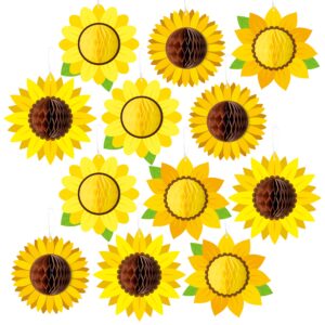 a1diee sunflower tissue pom poms - yellow flowers wall hanging swirls party decorations retro boho birthday banner baby shower bridal wedding classroom backdrop supplies favor décor 6.5" 6.2"