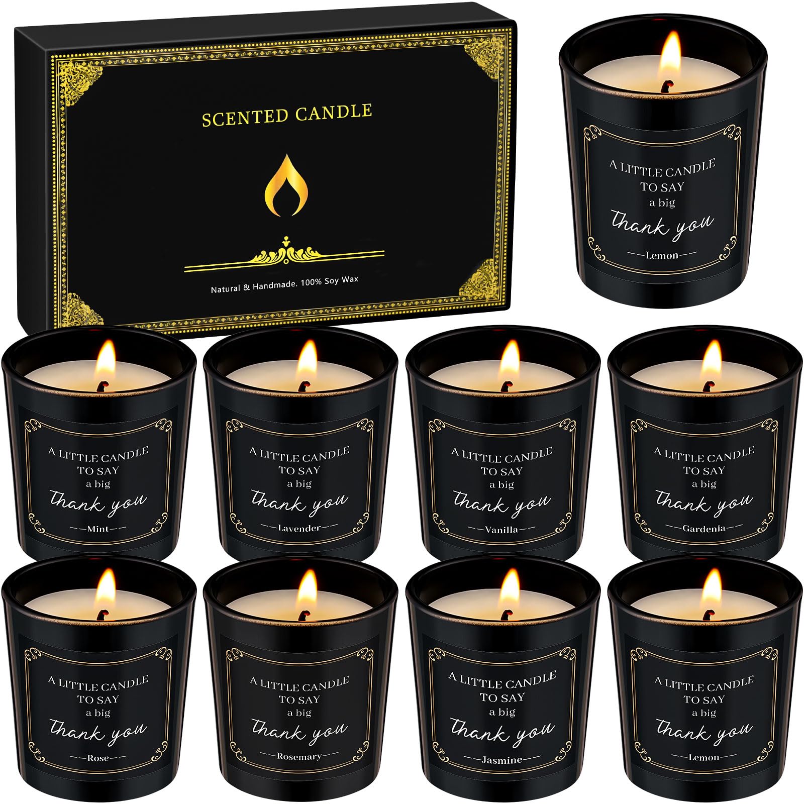 MTLEE 8 Pcs Employee Teacher Appreciation Gifts Scented Candles Gift Set Inspirational Soy Wax Jar Candle for Employee Teachers Presents Thank You Gift for Coworker Women Men, 8 Fragrances (Thank You)