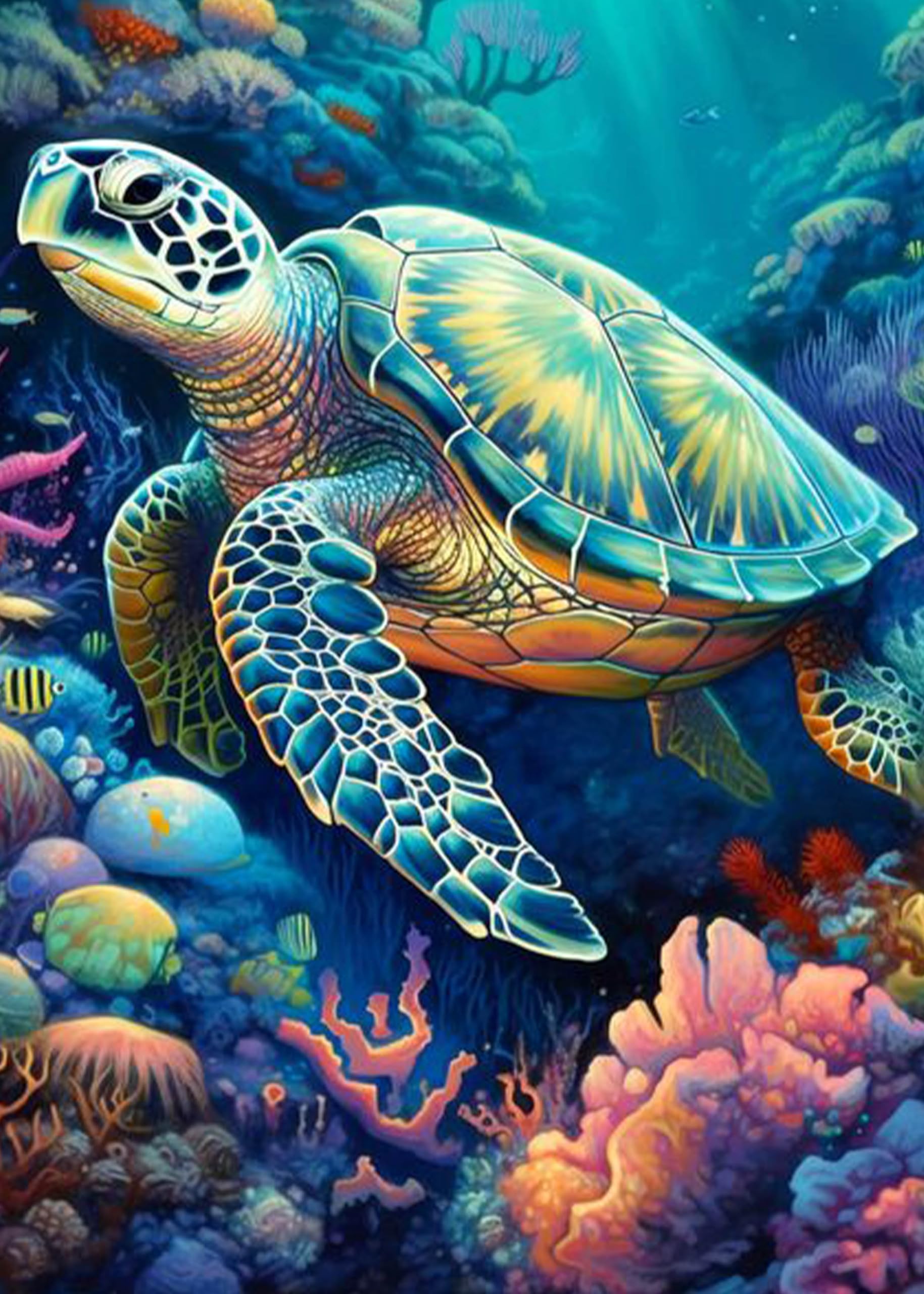 FOXKISS Sea Turtle Diamond Art Painting Kits for Adults, Full Drill Diamond Dots Paintings for Beginners, Round 5D Paint with Diamonds Pictures Gem Art Painting Kits DIY Crafts Kits 12x16inch