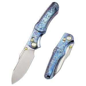 remette father's day gift pocket knife, pearlescent m390 blade titanium handle edc folding knife, axis lock, men women everyday carry knife with reversible pocket clip