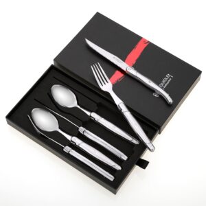 Laguiole by Hailingshan Flatware Set of 6 Light Fork Spoon Knives Premium Dishwasher Safe Stainless Steel Flatware Silverware with Gift Box