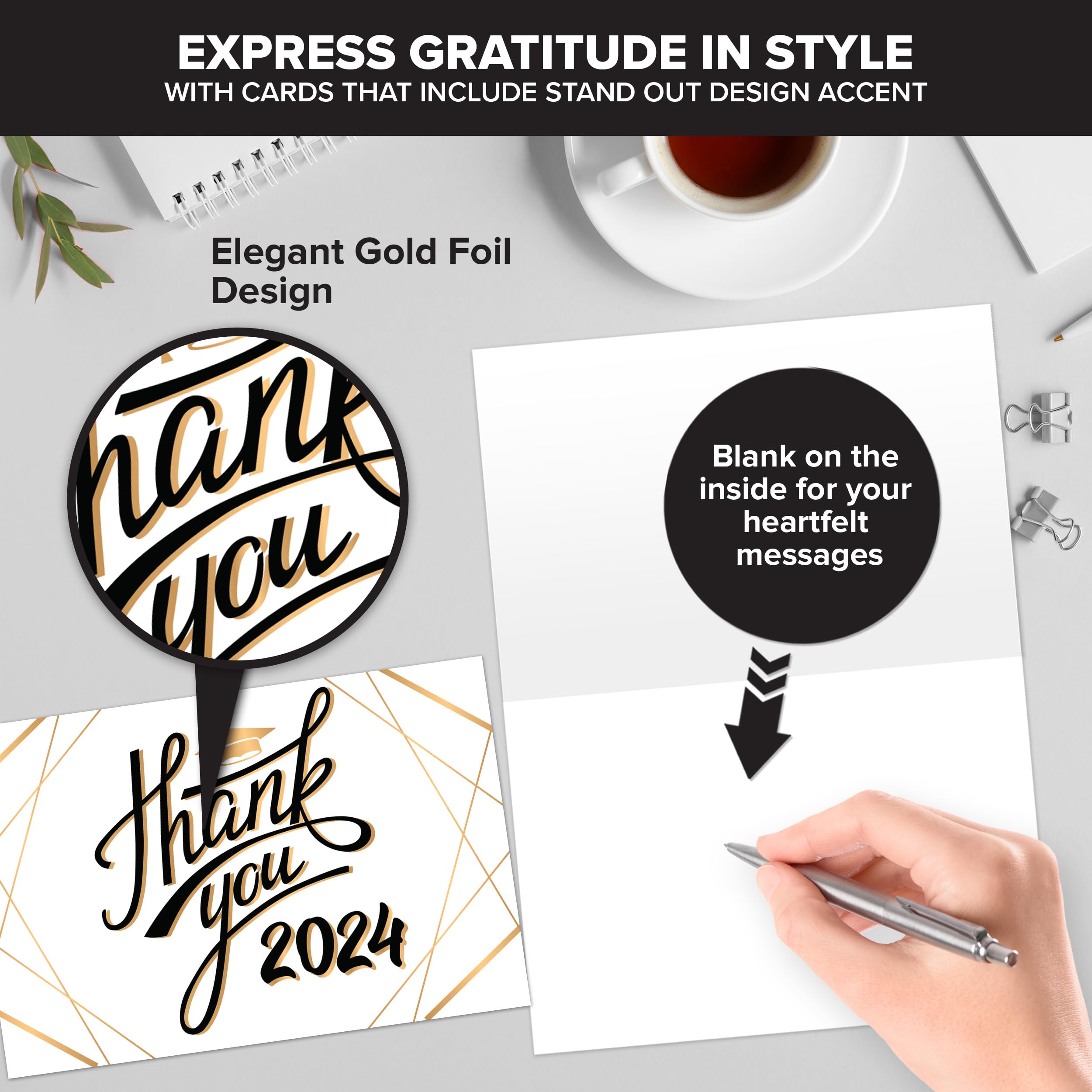 50 Pack Gold-Foiled Thank You Cards for Graduation with Envelopes & Stickers - 10 Designs Blank Inside Graduation Thank You Cards with Envelopes, 6x4in Thank You Graduation Cards Grad Thank You Cards