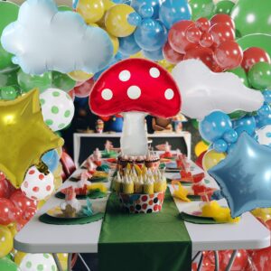 ECEAE 118Pcs Red Blue Yellow Green Rainbow Circus Balloons Garland Arch Kit With Star, Mushroom, Cloud Balloons, For Baby Shower, Birthday Decoration, Cartoon & Video Game & Carnival Themed Parties