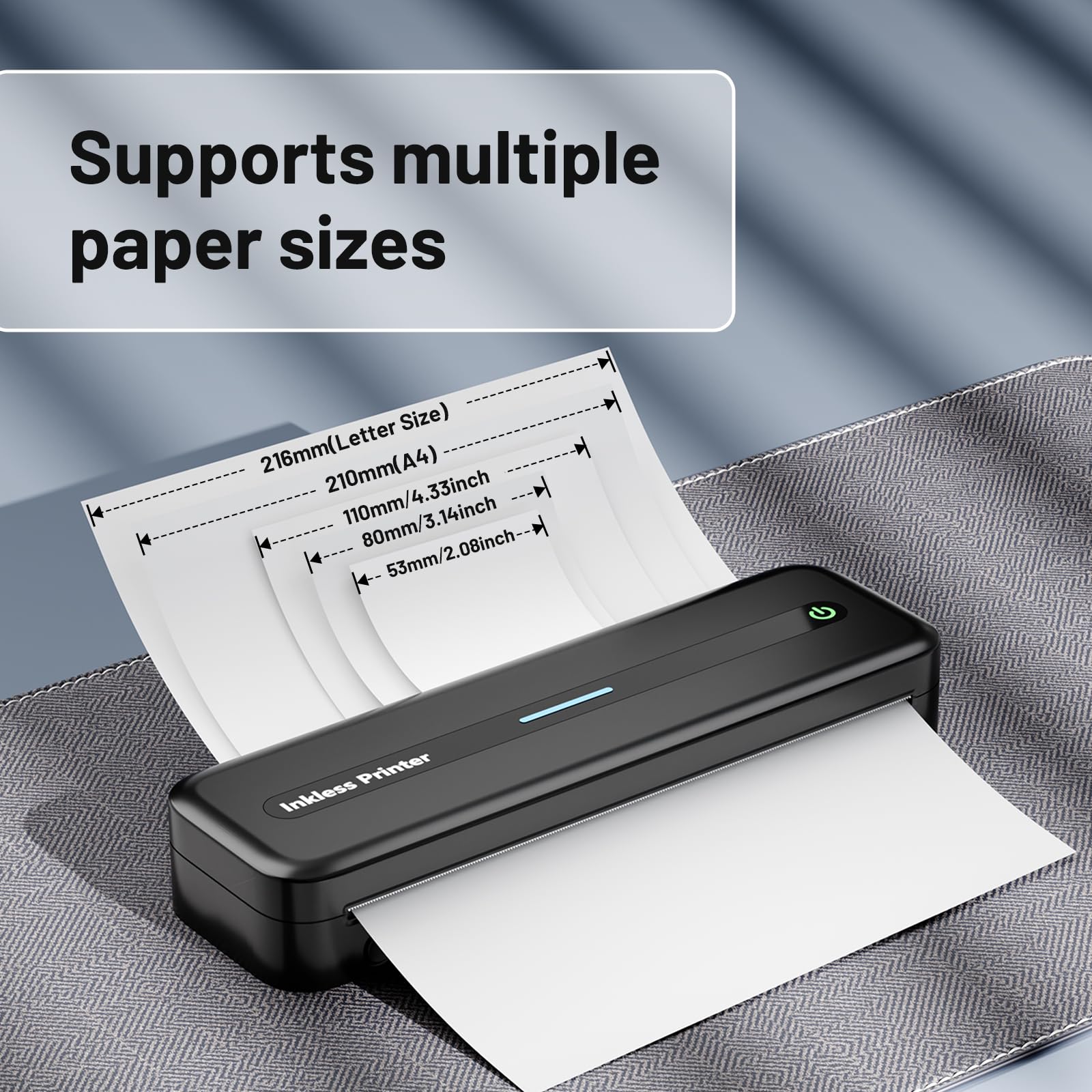 Portable Printer Wireless for Travel,M832 Bluetooth Printer Support 8.5" X 11" US Letter, Inkless Thermal Compact Printer Compatible with Android and iOS Phone & Laptop