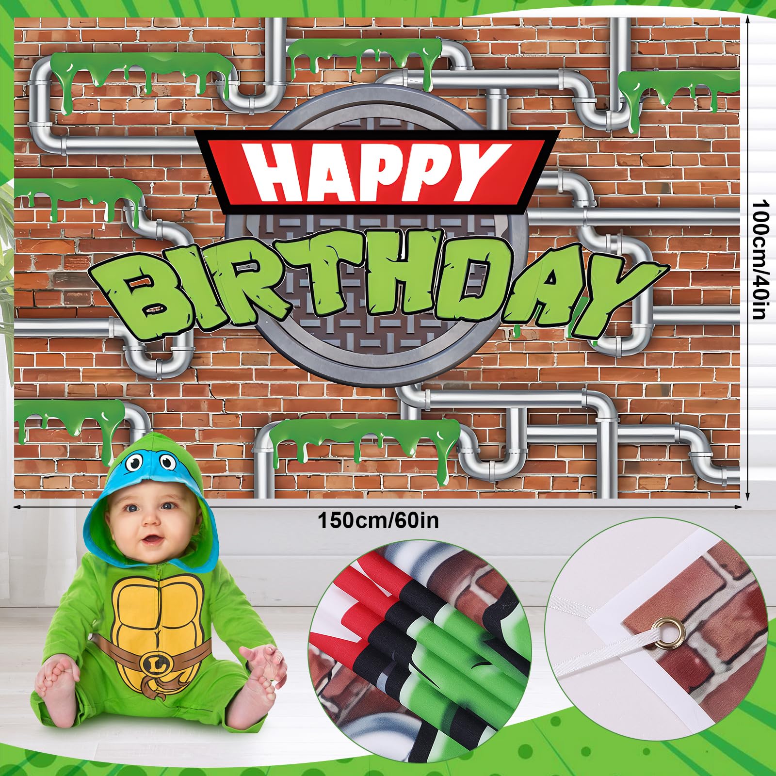 SNLN 153Pcs Turtle Birthday Party Decorations Supplies Kids Teen, Green Turtle Balloon Arch with Backdrop Tablecloth Googly Eye Long Balloons, Girls Boys Video Game Cartoon Turtle Birthday Decorations