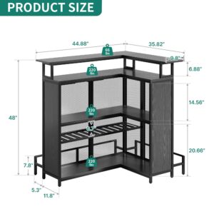 YITAHOME L Shaped Mini Home Bar Unit for Living Room with Music Sensing LED Light, Tall Bars Furniture Table with Wine Rack Alcohol Storage Glasses Hanger Footrest for Kitchen Pub, Black