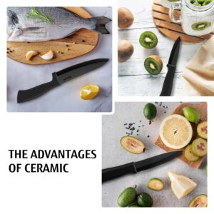 hecef Ceramic Knife Set 3-Piece, include 6'' Chef's Knife, 4'' Utility Knife and 3'' Paring Knife, Black Ceramic Knives for kitchen - Sharp Knife Never Rust Blade