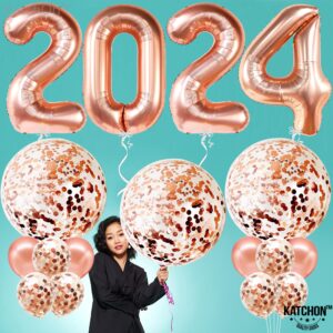 KatchOn, 2024 Gold Balloons Set - Huge 40 Inch, Pack of 25 | 2024 Balloons Graduation, Graduation Decorations Class of 2024 | Rose Gold Class of 2024 Balloons, Rose Gold Graduation Decorations 2024