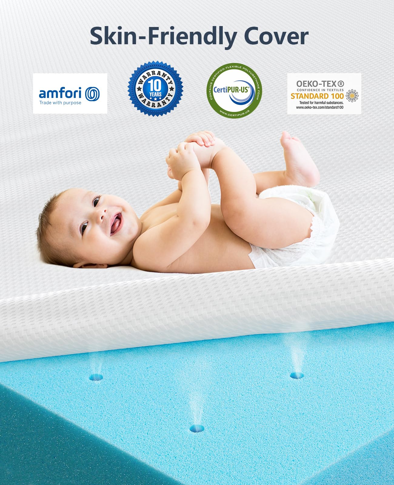 3 Inch Gel Memory Foam Mattress Topper Queen, Cooling Mattress Topper, Body Support & Pressure Relief, with Removable Soft Cover, CertiPUR-US Certified